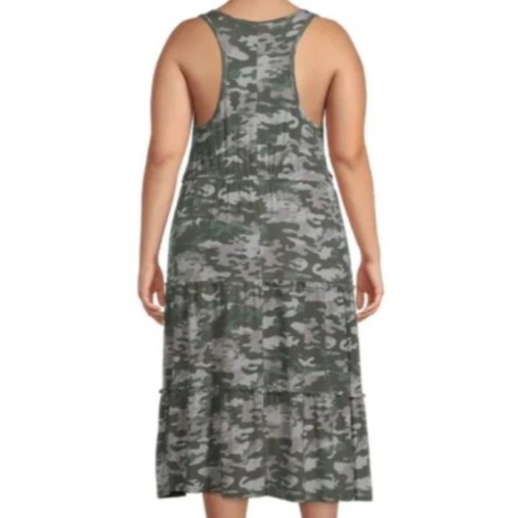 Terra & Sky Camouflage Print Sleeveless Tiered Midi Dress Plus Size 3X - Picture 3 of 8